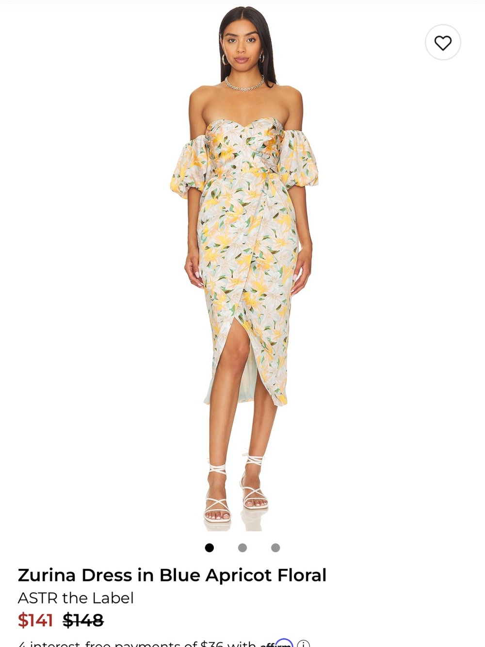 ASTR THE LABEL Off-Shoulder Blue and Apricot Floral Midi Dress